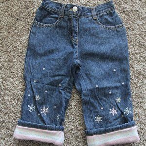 Gymboree Girls 12-18 Months Snowflake Jeans w/ Detailed Cuffs - Used